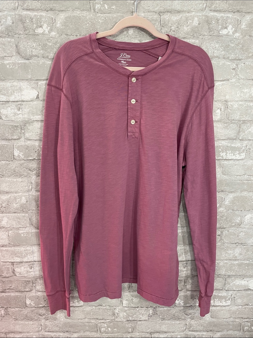 J. Crew Men’s Long-Sleeve Slub Cotton Henley Shirt - Mauve